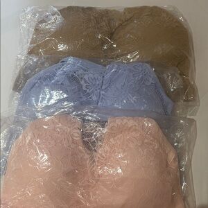 3 pack Rhonda Shear Bras with Lace Overlay and removable pads